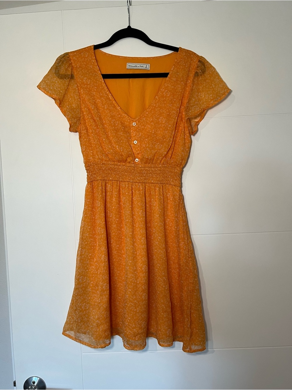 Abercrombie & Fitch Sunlit Orange Mini Dress with Smocked Waist